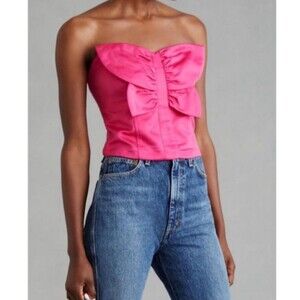 Anthropologie Porridge Mariposa Tube Top Womens Size Medium Pink Floral Bow New